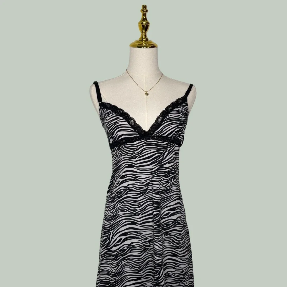 rampage intimates y2k zebra lace bow‎ sleep spaguetti strap dress 2000s coquette